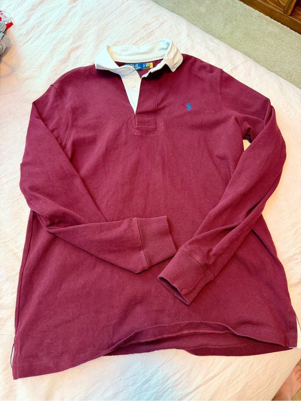 Polo Ralph Lauren Custom Slim Fit Rugby Shirt Burgundy Size Small